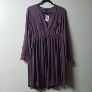 NWT Torrid Sz 1 Wine Challis Shirt Dress *pockets!